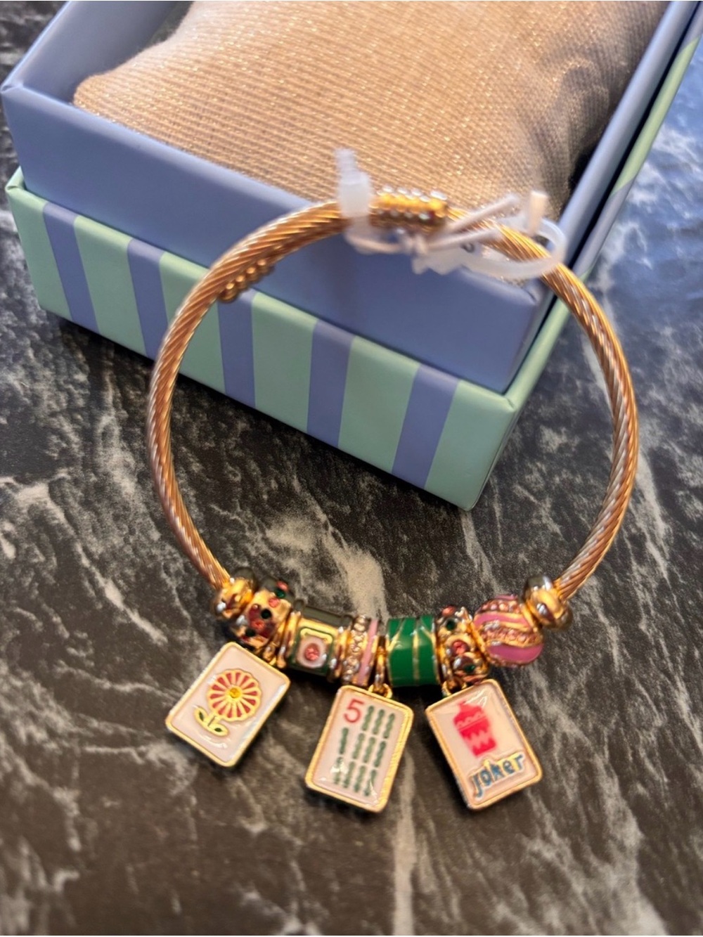Piper K Colorful Mahjong Tiles Gold-Tone Charm Bracelet